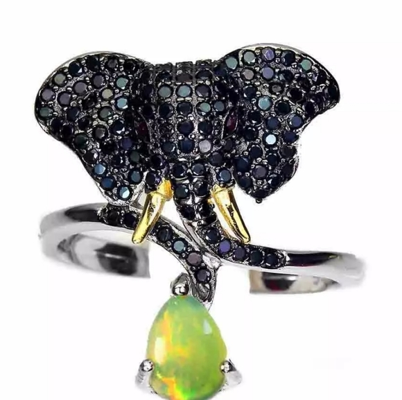 1.25 CTW Fire Opal & spinel Elephant Ring - Picture 1 of 4